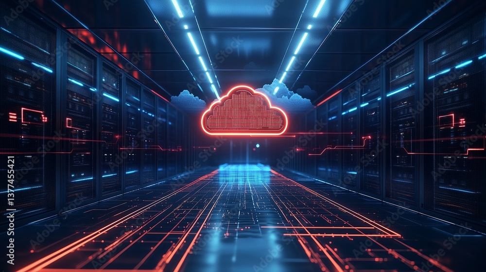 Aufkleber futuristic data center with multi-cloud and hybrid cloud setups for information storage and cyber se