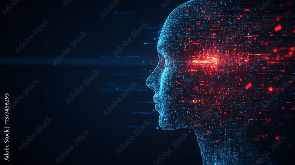 Poster ai human head front and side view talking to user, technology and innovation concept with minimalist