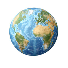 Fototapeta premium Realistic 3D globe with highlighted continents, isolated on transparent background