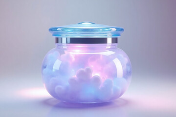 For modern storage and cosmetology, a glass jar with a lid of delicate lilac color