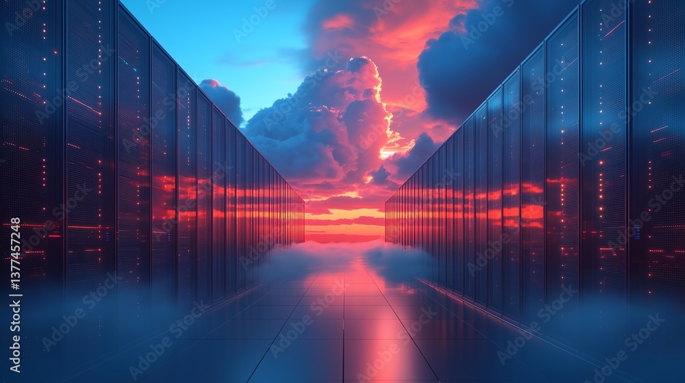 Aufkleber cloud computing data center, multi cloud hybrid cloud, information storage, cyber security, encrypti