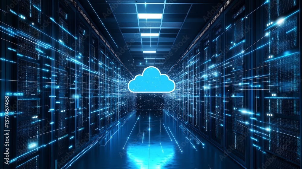 Poster clean and abstract multi-cloud and hybrid cloud solutions showcase for cloud computing data centers