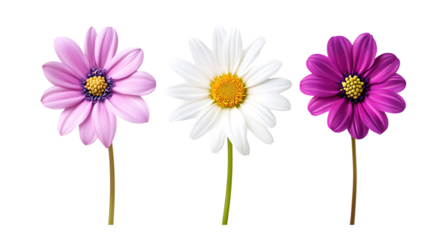 Pack of Daisy Flowers set Against Transparent Background for Floral Design, Botanical Illustrations, or Home Decor - Powered by Adobe