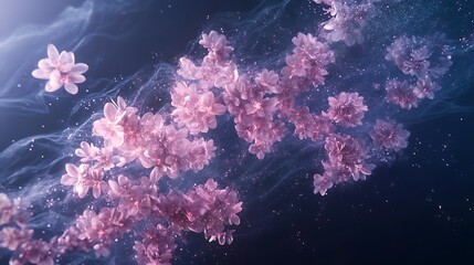 Fototapeta premium A garden suspended in space, filled with flowers that glow like constellations under a swirling nebula sky