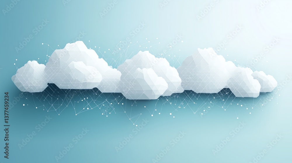 Poster multiple cloud symbol vector illustration, 2d and 3d cloud, multi-cloud work connected data, minimal