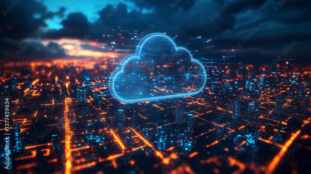 Poster smart city digital transformation with 5g network data transfer and cloud security in abstract desig