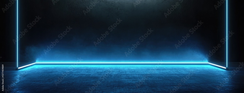 Aufkleber abstract dark background, illuminated with blue light and fog on the asphalt floor. empty scene for 