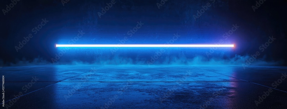 Poster Abstract dark background, illuminated with blue light and fog on the asphalt floor. Empty scene for product presentation