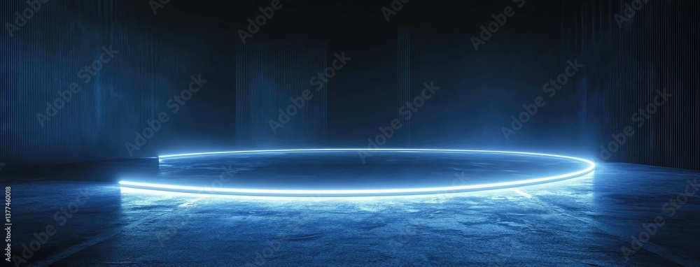 Poster Abstract dark background, illuminated with blue light and fog on the asphalt floor. Empty scene for product presentation
