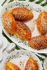 Easter pies with green onions and eggs..traditional easter pastries.