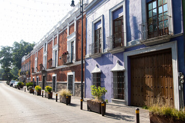 Puebla, Mexico, 1st January 2025: Colored streets and colonial buildings of the city and Mexican capital of Puebla.