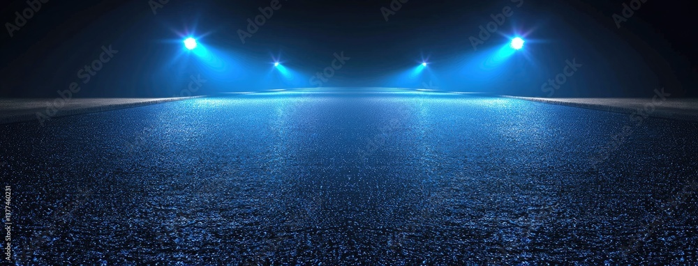 Poster abstract dark background, illuminated with blue light and fog on the asphalt floor. empty scene for 