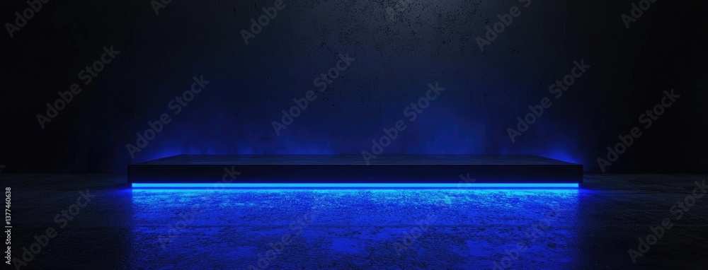 Poster Abstract dark background, illuminated with blue light and fog on the asphalt floor. Empty scene for product presentation