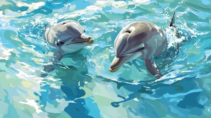 Playful dolphins swimming in clear blue ocean waters