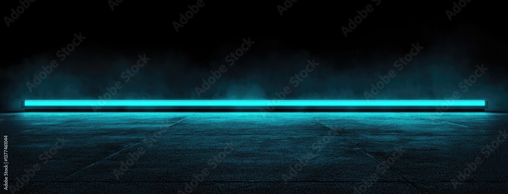 Poster Abstract dark background, illuminated with blue light and fog on the asphalt floor. Empty scene for product presentation