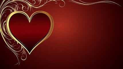A golden heart adorned with elegant flourishes on a red background