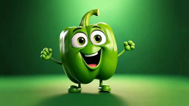 Happy Dancing Green Bell Pepper on a Green Background