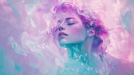 Abstract ethereal portrait of a young caucasian female in pastel colors