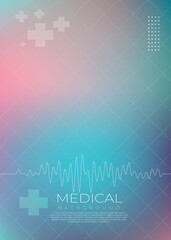 Modern Gradient Medical Background with ECG Line and Abstract Cross Symbols