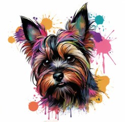Naklejka premium Abstract Yorkshire Terrier Portrait in Multicolored Splatter Style on White Background
