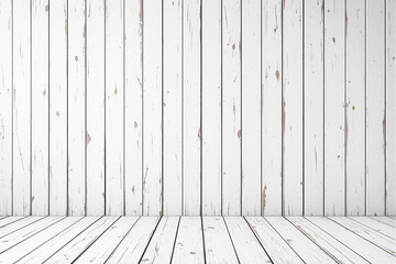 Rustic white wooden wall and floor interior with aged texture, minimal modern style, empty room background for architecture or design concept. Ai generative