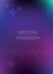 Modern Gradient Medical Background with ECG Line and Abstract Cross Symbols