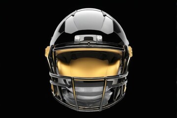 Fototapeta premium 3D Rendering of Black and Gold Football Helmet with Modern Design and Large Visor on Black Background
