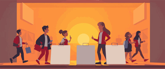 Isometric Crowd: Diverse Men and Women Walking in an Office Setting &ndash; Vector Illustration.