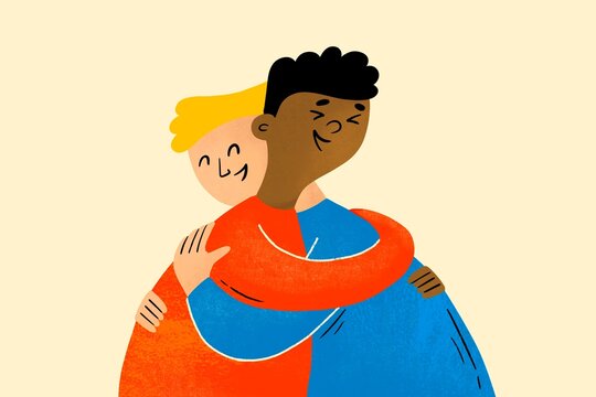 Two men hugging