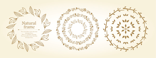 ナチュラルなフレーム、植物モチーフのデザイン素材のセット

