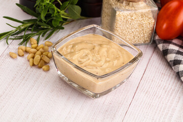 Delicious walnut creamy sauce in the bowl