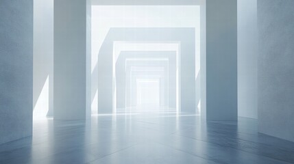 Ethereal Hallway with Soft Light and Minimalist Architecture