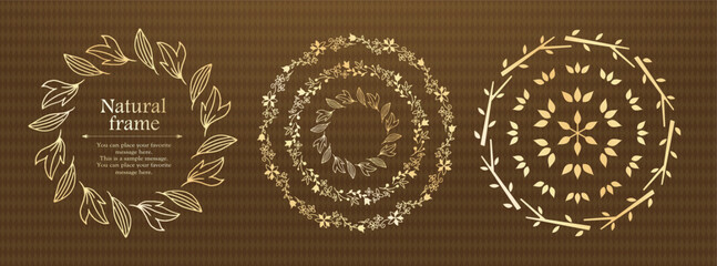 ナチュラルなフレーム、植物モチーフのデザイン素材のセット

