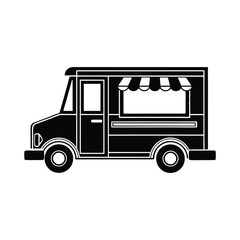 Street Food Truck vector illustration, Solid Black color, isolated on a white background