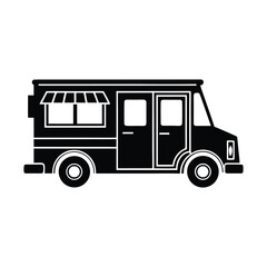 Street Food Truck vector illustration, Solid Black color, isolated on a white background
