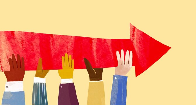 Hands holding big arrow