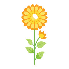 Naklejka premium Yellow Flower Illustration with Bud - Flat Design Vector
