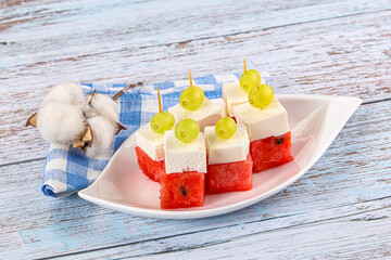 Watermelon with feta and grape