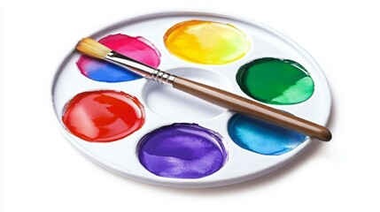 Obraz premium Vibrant watercolor paint palette with brush.