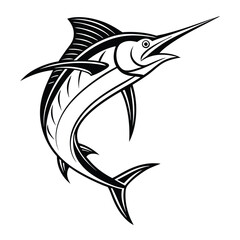 Marlin fish silhouette vector illustration, isolated on a white background.