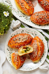 Easter pies with green onions and eggs..traditional easter pastries.
