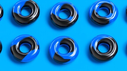 Geometric pool floats arranged