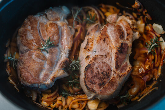 Succulent Meat Dish with Vegetables Steaming