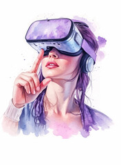 Embracing the Future: Metaverse Technology and the VR Goggle Experience in Watercolor Style.