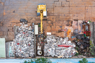 Aerial View of Recycling Plant with Excavator