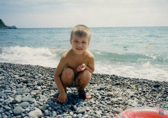 Summer Vacation Boy Smiles Happily Portrait