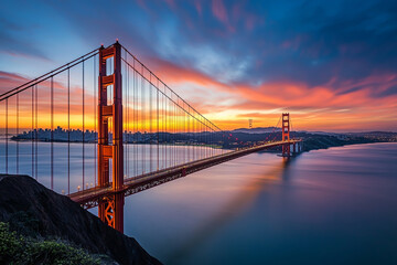 Fototapeta premium Panoramic Sunset View of the Golden Gate Bridge with San Francisco Skyline