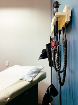 Interior of Medical Exam Room with blue wall.