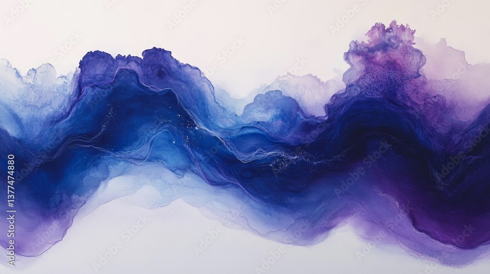 Poster abstract blue and purple fluid art with gradient waves and textured cloud-like patterns