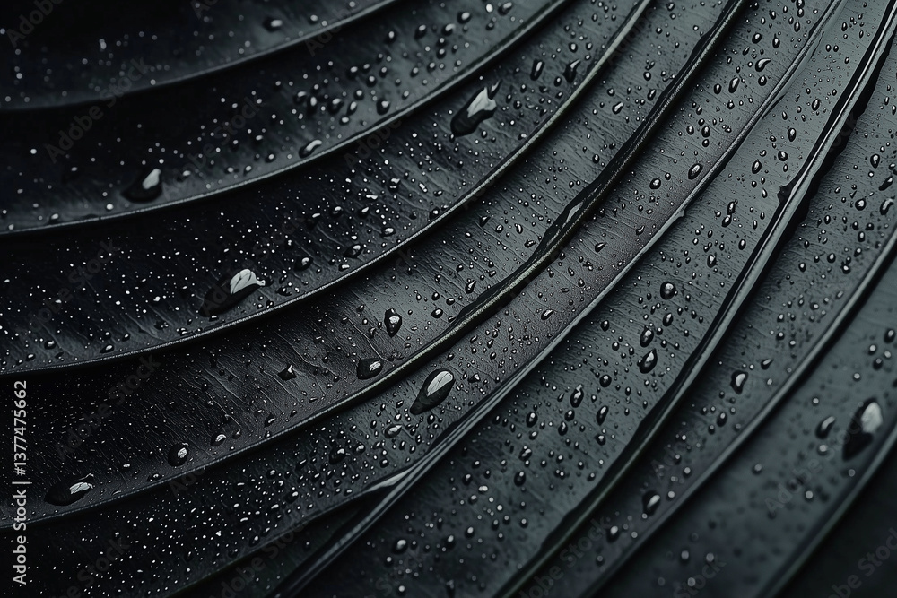 Poster dark leaves with rain droplets create serene, textured pattern. close up view highlights nature beau